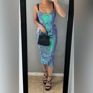 NWT Sparkly sequin iridescent bodycon midi dress S | holiday party glam birthday